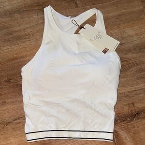 Calia Women's White Ribbed Tank with Black Trim